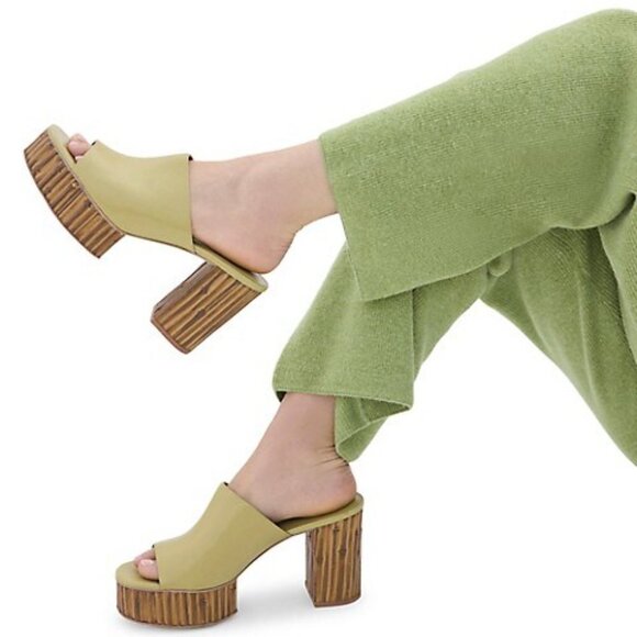 Cult Gaia Judith Leather Bamboo Platform Slide Sandals Green/Tan Womens 6.5 NWOT - Picture 2 of 14